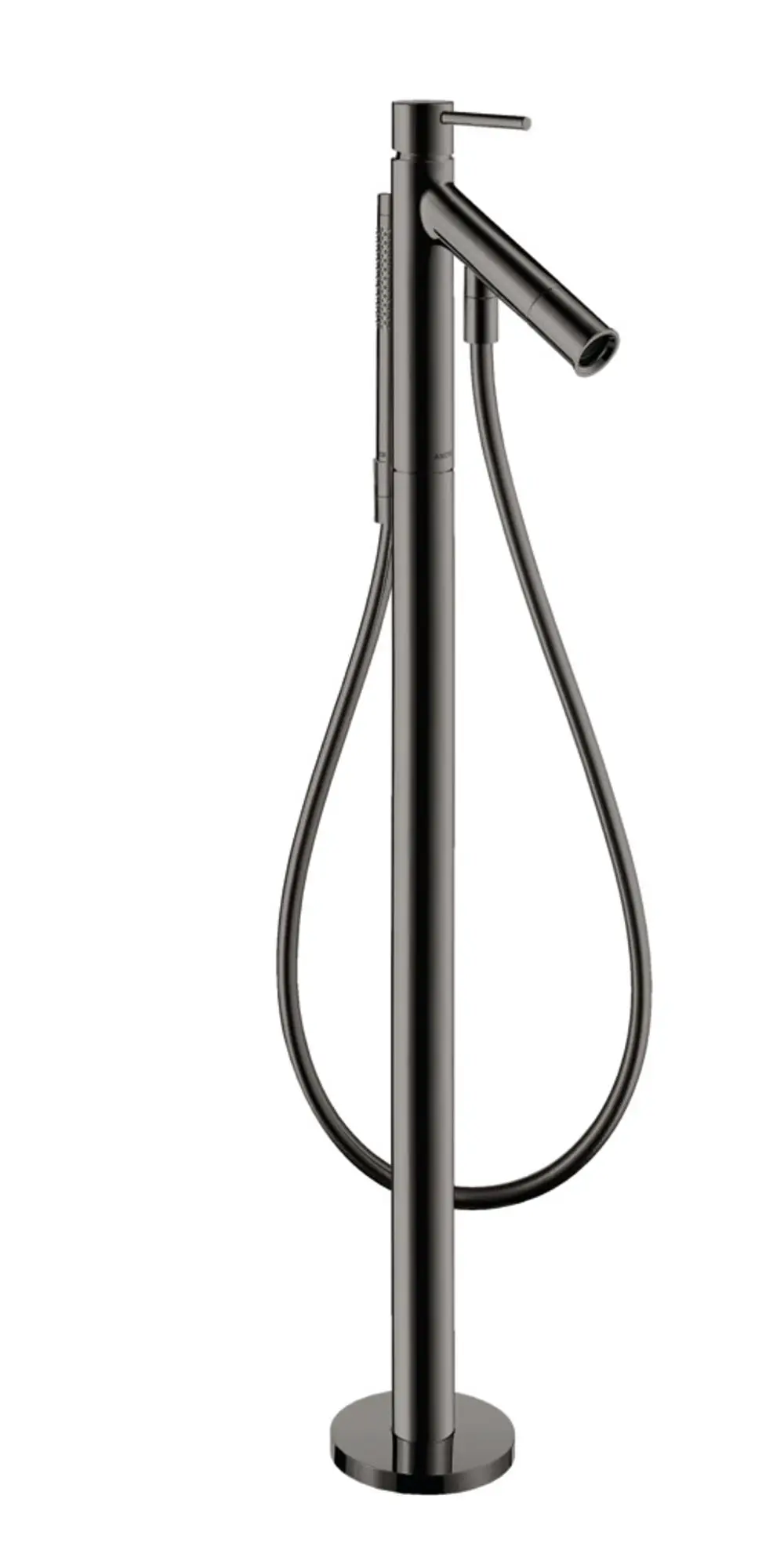 Bodenstehender Wannenmischer in Polished Black Chrome von AXOR mit einem praktischen Griff und flexibler Handbrause.